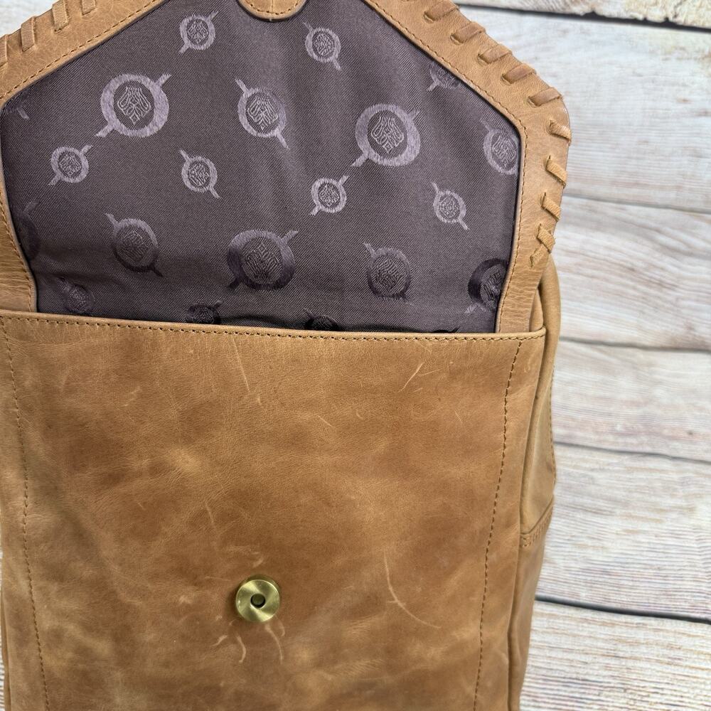 BORN Brown Leather Backpack Bag Distressed Bohemian Laser Cut Fringe Festival - Picture 11 of 16
